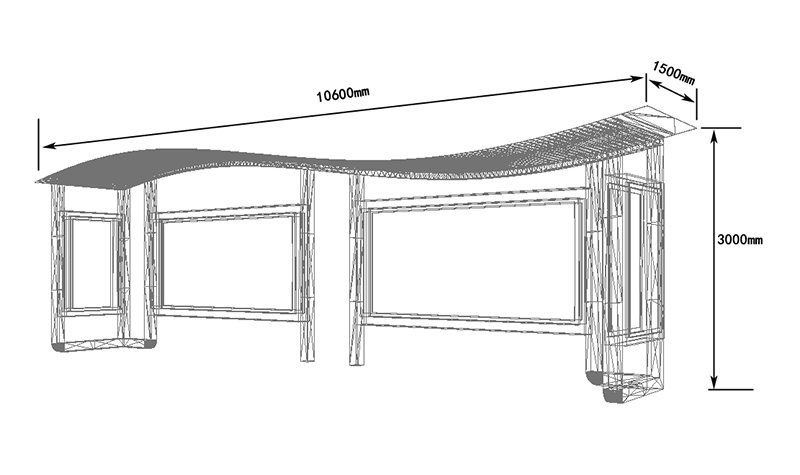 弧形玻璃項(xiàng)棚公交車站候車亭尺寸
